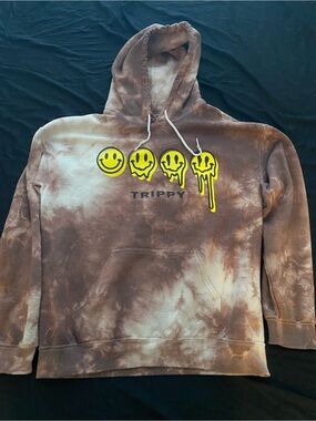 Cool Brown Tie Dye Trippy Smiley Face Hoodie